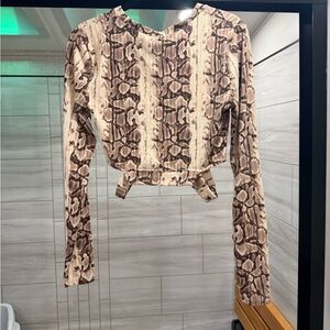 Rue 21 Snake Print Long Sleeve Crop Top